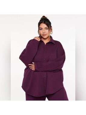 Savage x FENTY Essential Oversized Button Up Shirt Sweater Purple Large